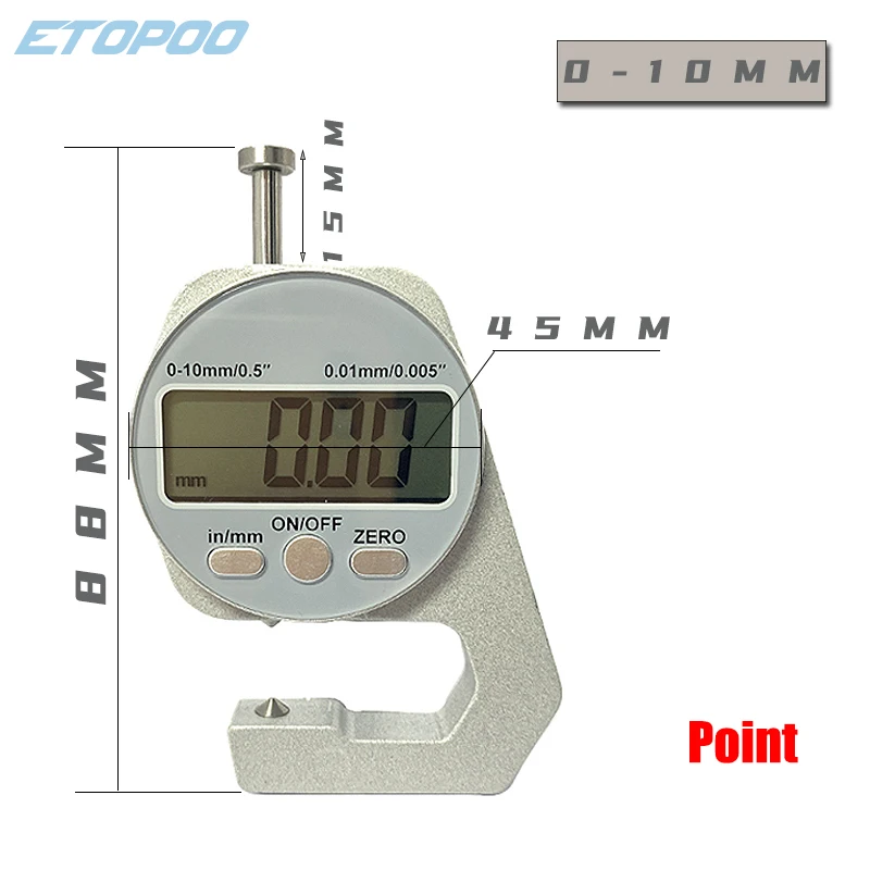 Digital Thickness Gauge Digital Display Zinc Alloy Electronic LCD Micrometer Metric Imperial Wall Thickness Measurement Tools 0-10/20mm