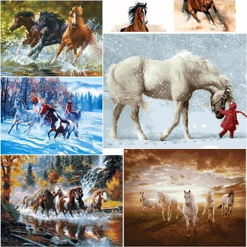 

DIY Oil Painting By Numbers Animal Horse Acrylic Paint Unframe Coloring By Numbers Canvas for Adults Handpainted Gift 50x40cm