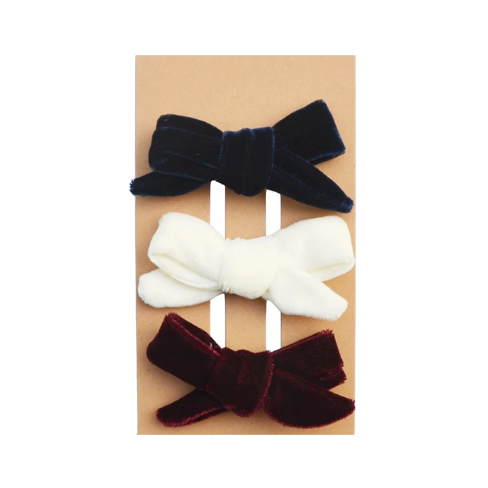 3 PCS/Pack Green/Ivory/Burgandy Cotton Wool Velvet Bow for Girls Autumn Winter Schoolgirls Hair Accessories Barrette | Детская одежда и