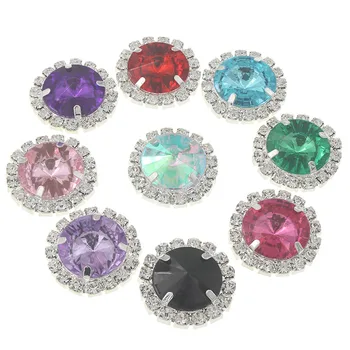 

24mm 10pcs/lot Flatback Rhinestone with Claw Strass Brass Trim Hot fix Cristal Gem Stone Glue on Rhinestones Applique for Crafts