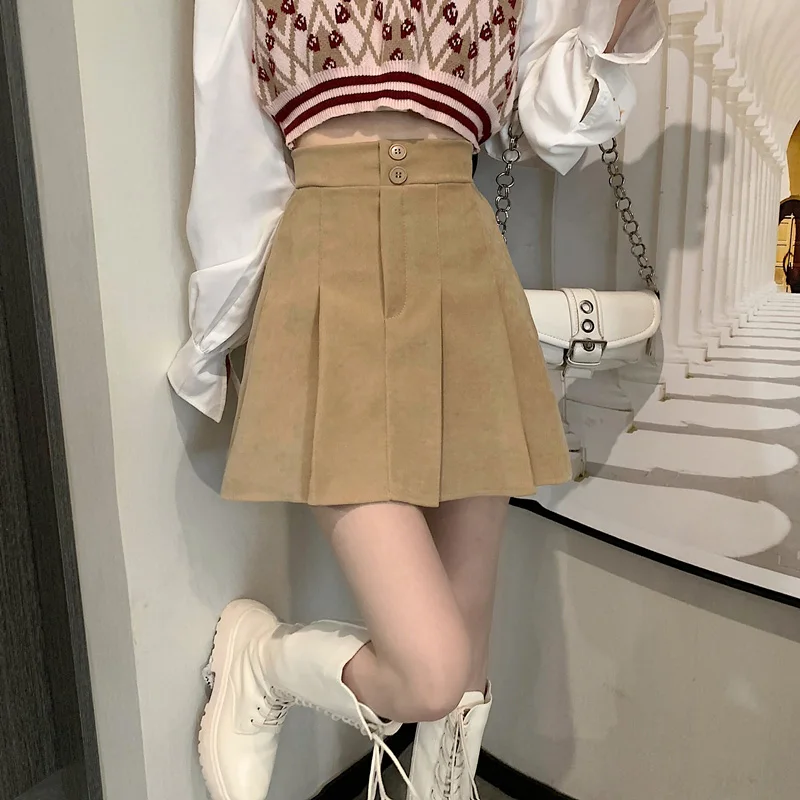 

Autumn and winter new Korean style skirt high waist two button design short skirt