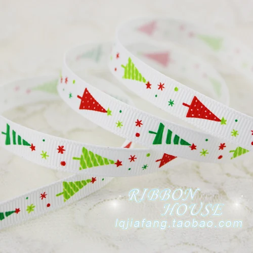 2 м/лот) 3/8 ''(10 мм) белый, зеленый, красный 20 стилей печати корсажные атласные ленты рождественские украшения - Цвет: white Colorful tree
