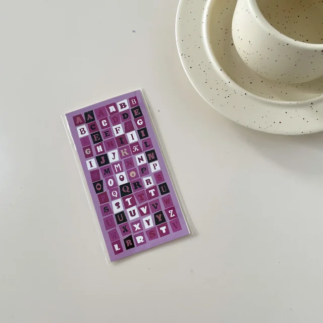 1Pc Ins Color Grid Art Letters Korean Sticker Creative Aesthetics DIY Manual Photo Album Scrapbook Stationery Kawaii Sticker 1Pc Purple