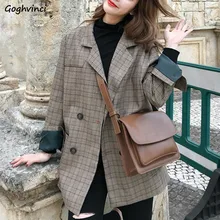 Блейзер Женский Длинный клетчатый Блейзер простой Универсальный женский s корейский стиль Harajuku одежда женский элегантный плюс размер двубортный