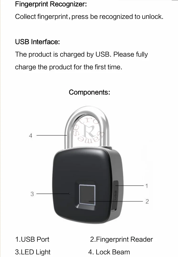 Freeshipping by DHL 40pcs/lot Anytek P3 Fingerprint Lock Waterproof Keyless Anti-theft Padlock Door Lock