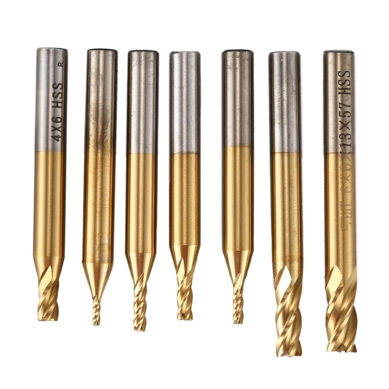 

7PCS Milling Cutter Set 1.5-6mm Titanium HSS 4 Flutes CNC Router Bit Straight Metric End Mill for Wood Steel