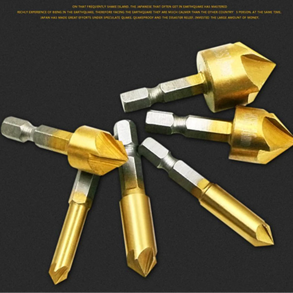 6pcs Woodworking Chamfering Device Countersink Drill Bit Bore Kit Hex 6/8/9/12/16/19mm