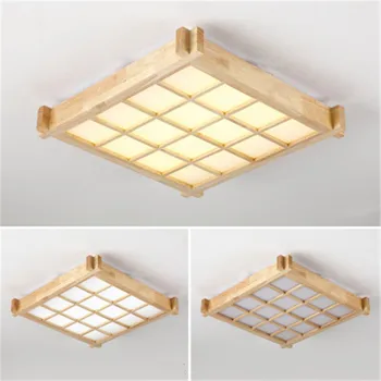 

Japanese Style Simple Solid Wood Led Ceiling Lamp Master Bedroom Living Room Cloakroom Square Personality Creative Ceiling Lamp