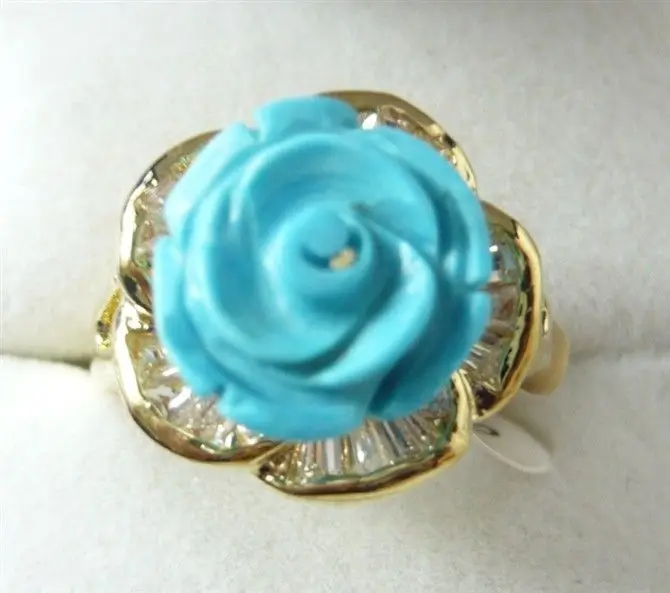 Необычные Красивые резные Синий Коралл/бирюза бисера 18KGP кольцо #7 8 9 | Украшения и