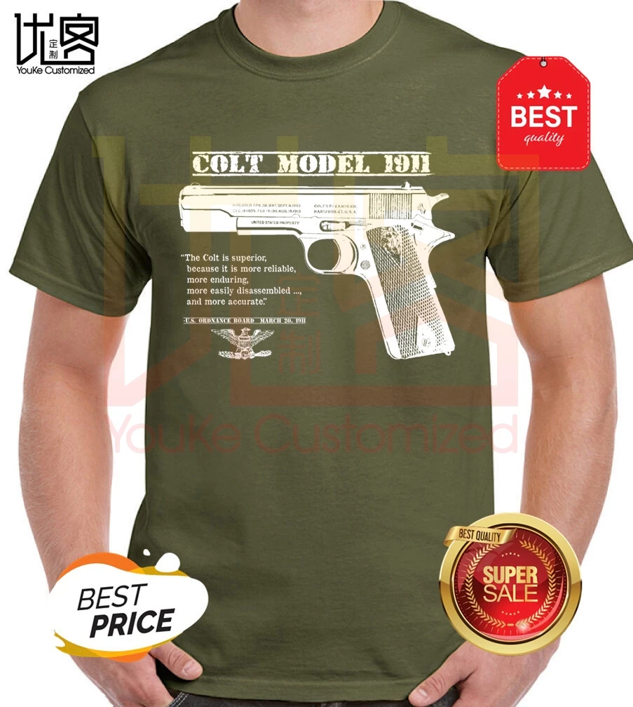 1911 Colt Handgun Pro Gun 2Nd 100% хлопковая Мужская футболка модная 2018 брендовые дизайнерские