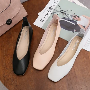 

Classic simple basic flat shoes women 2020 spring and autumn rest square head solid color leisure workplace Slip-On W28-21