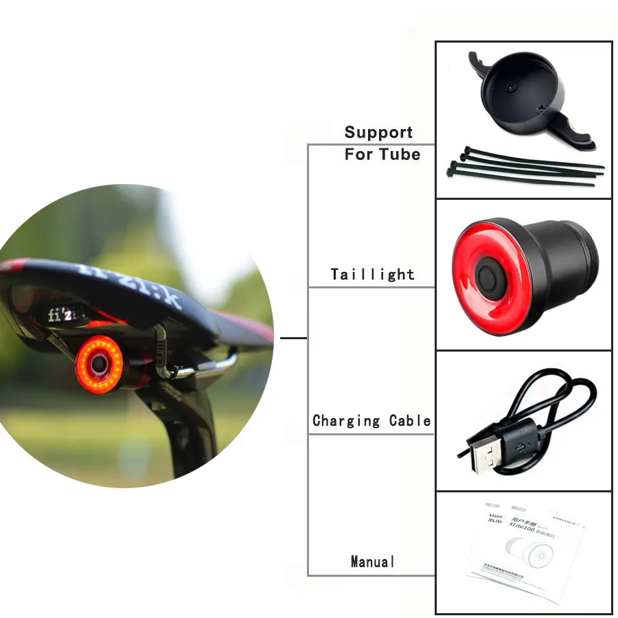 Xlite100 велосипедный задний светильник интеллектуальный датчик сигнал поворота, стоп-сигналы USB дорожный MTB задний светильник велосипедный задний светильник водонепроницаемый - Цвет: DH-100-A
