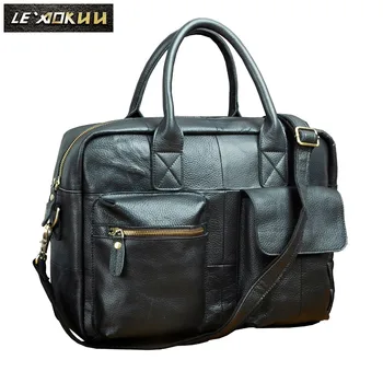 

Quality leather Men Fashion Handbag Business Briefcase Commercia Document Laptop bag Black Male Attache Portfolio Tote Bag b331b