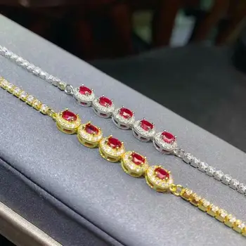 

shilovem 925 sterling silver real natural Ruby Bracelets fine Jewelry trendy women party plant gift Christmas 3*4mm dl0304826agh