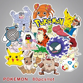 

80pcs/set TAKARA TOMY pokemon Pikachu Cartoon Stickers Skateboard Laptop Luggage Car Sticker cosplay prop accessories