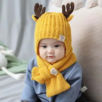

Super Lovely Deer Toddler Infant Baby Girls Boys Winter Warm Hat and Scarf Set Thicken Fleece Knitted Cap Christmas Gift