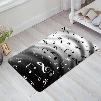 

Water Wave Music Black White Musical Notes Doormat Non-slip Rug Soft Bath Mats Bathroom Supplies Carpet Living Room