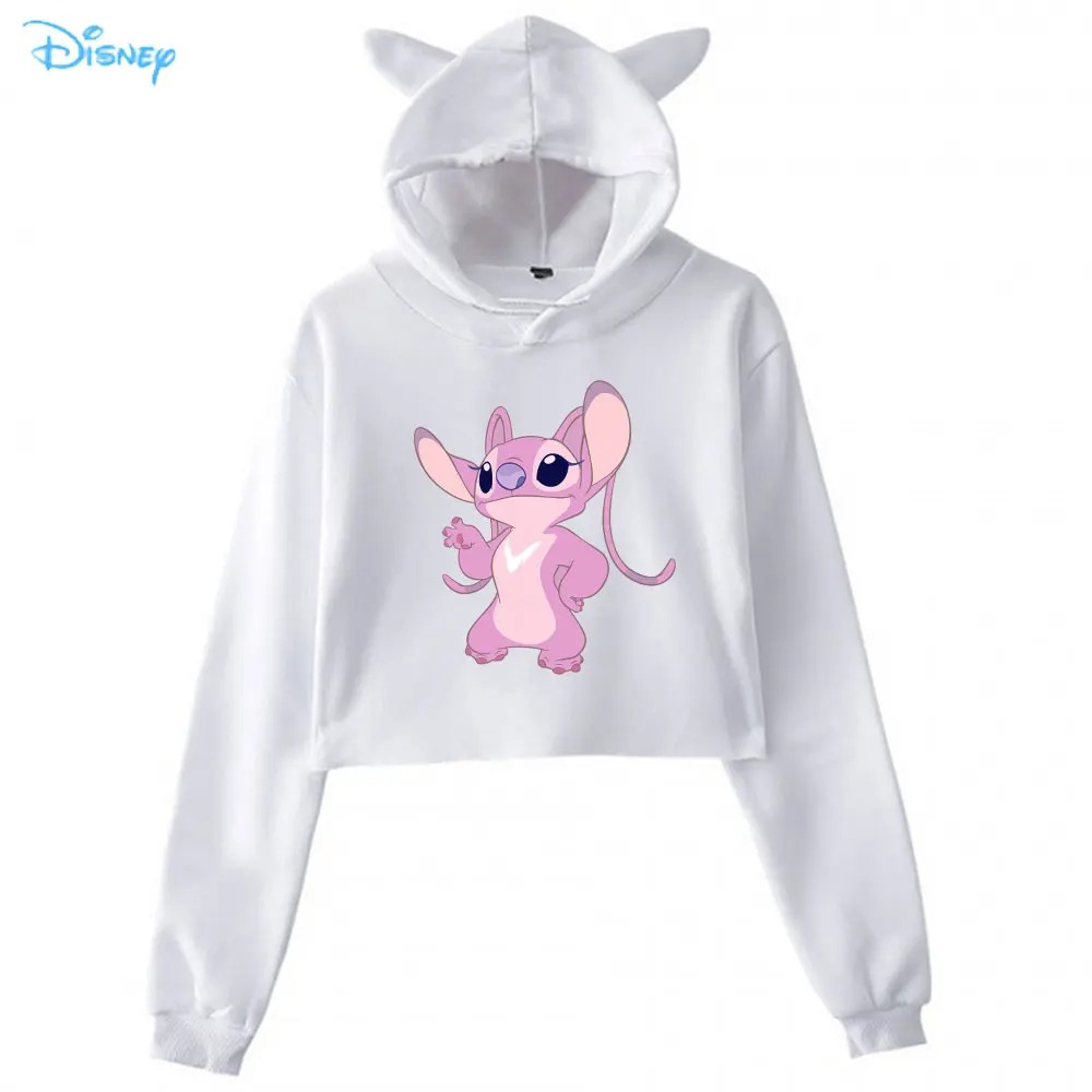 Disney Stitch Ohana Hoodies Women Cartoon Lilo Stitch Graphic Streetwear  Cat Ears Hood Korean Style Sweatshirts Female Crop Top - AliExpress