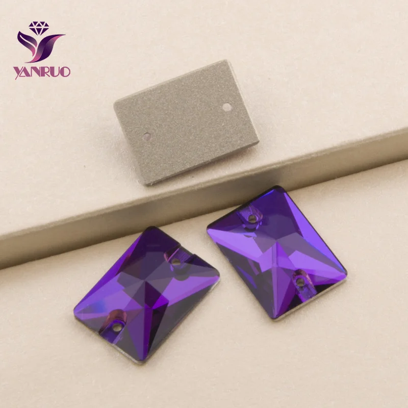 YANRUO 3250 прямоугольные фиолетовые бархатные пришитые стразы с плоской задней