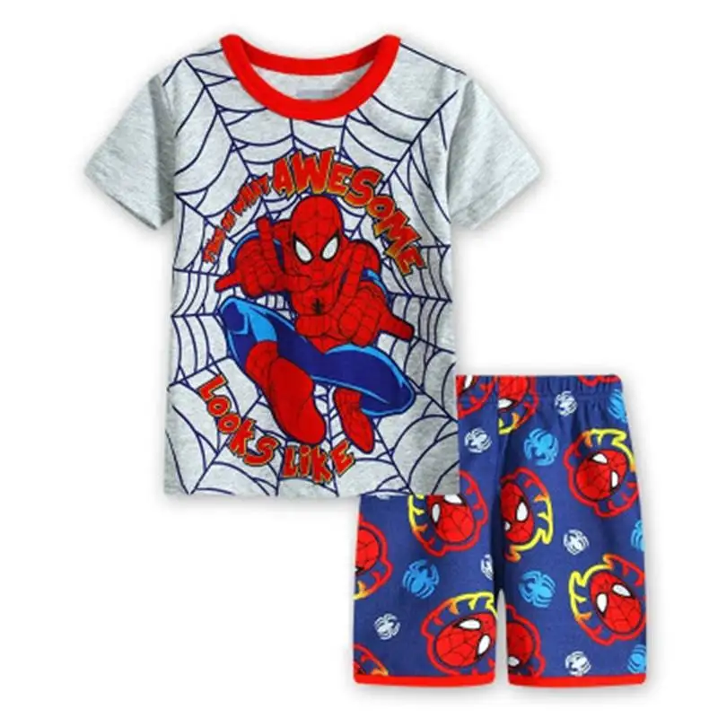 Новые брендовые летние пижамы из хлопка с короткими рукавами и рисунком для мальчиков детские пижамы для детей от 2 до 7 лет, детская одежда для сна - Цвет: Сиренево-синего цвета