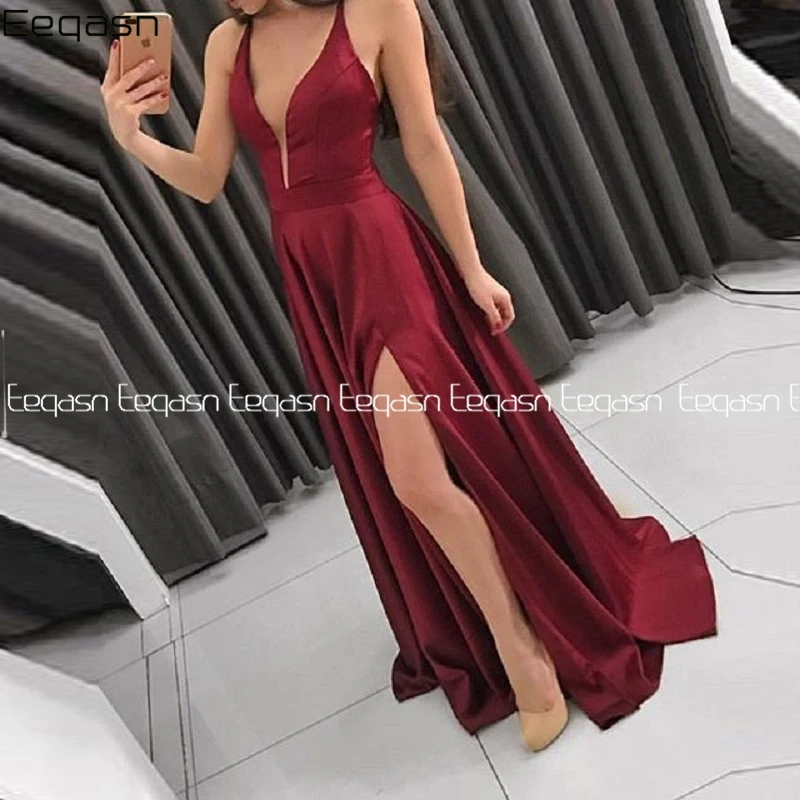 Бордовые платья для выпускного вечера 2020 атласные вечерние Vestido Formatura А-силуэт