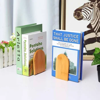 

2PCS Nature Bamboo Desktop Organizer Office Home Bookends Book Ends Stand Holder Shelf Bookrack Wood Iron Desk Organizer Bookend