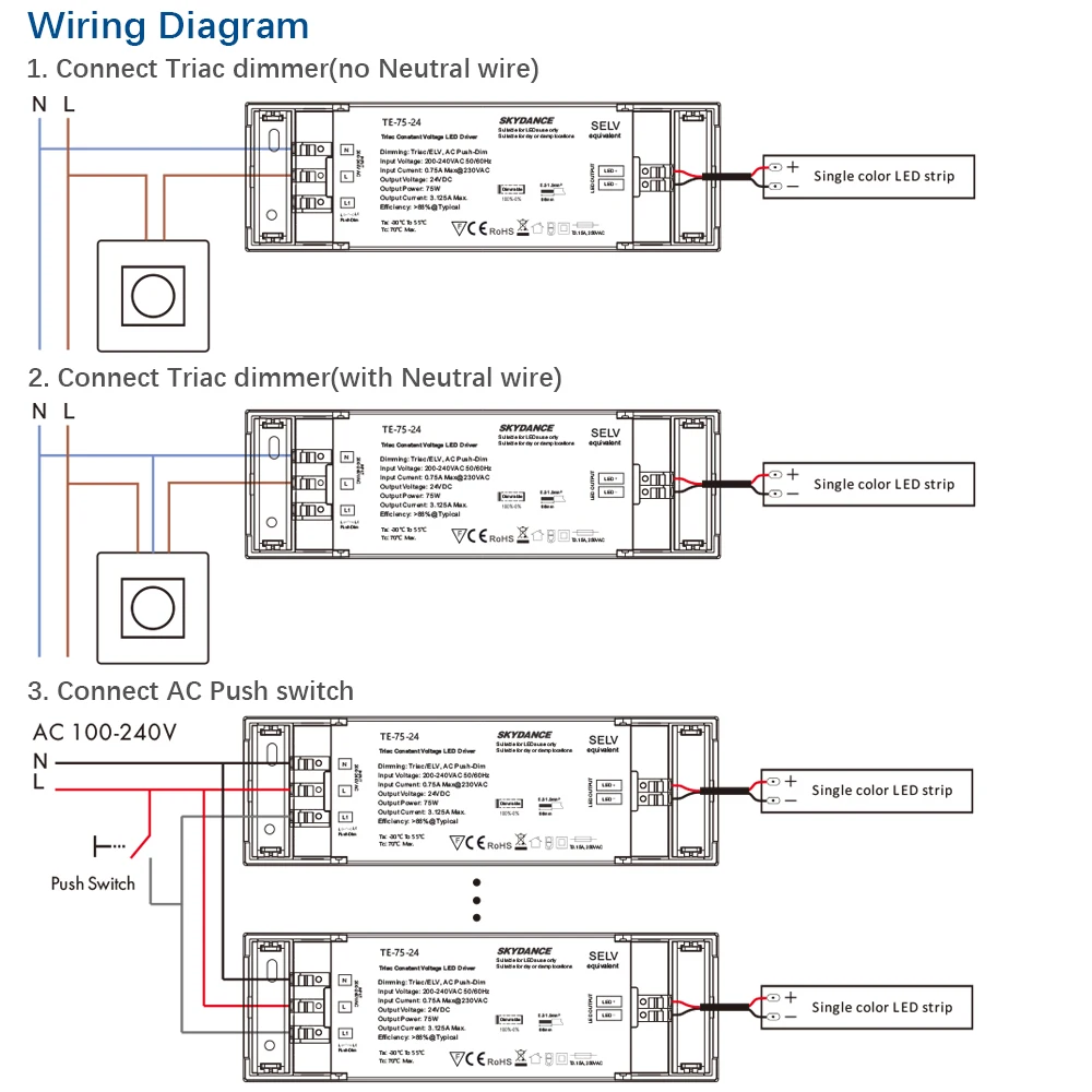 Ledes triac dimming vezető 75W Váltóáram 230V 220V hogy Egyenáram 12V 24V Állandó feszültség PWM Digitális szabályozható triac ledes vezető 12V 24V számára ligh