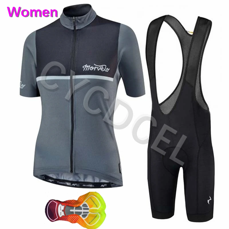 Cycling set 10 Женская одежда Morvelo Pro Team, летняя одежда для горного гоночного велосипеда, дышащая быстросохнущая велосипедная майка, набор из 16D гелевой подкладки, нагрудник, шорты - Цвет: Cycling set 10