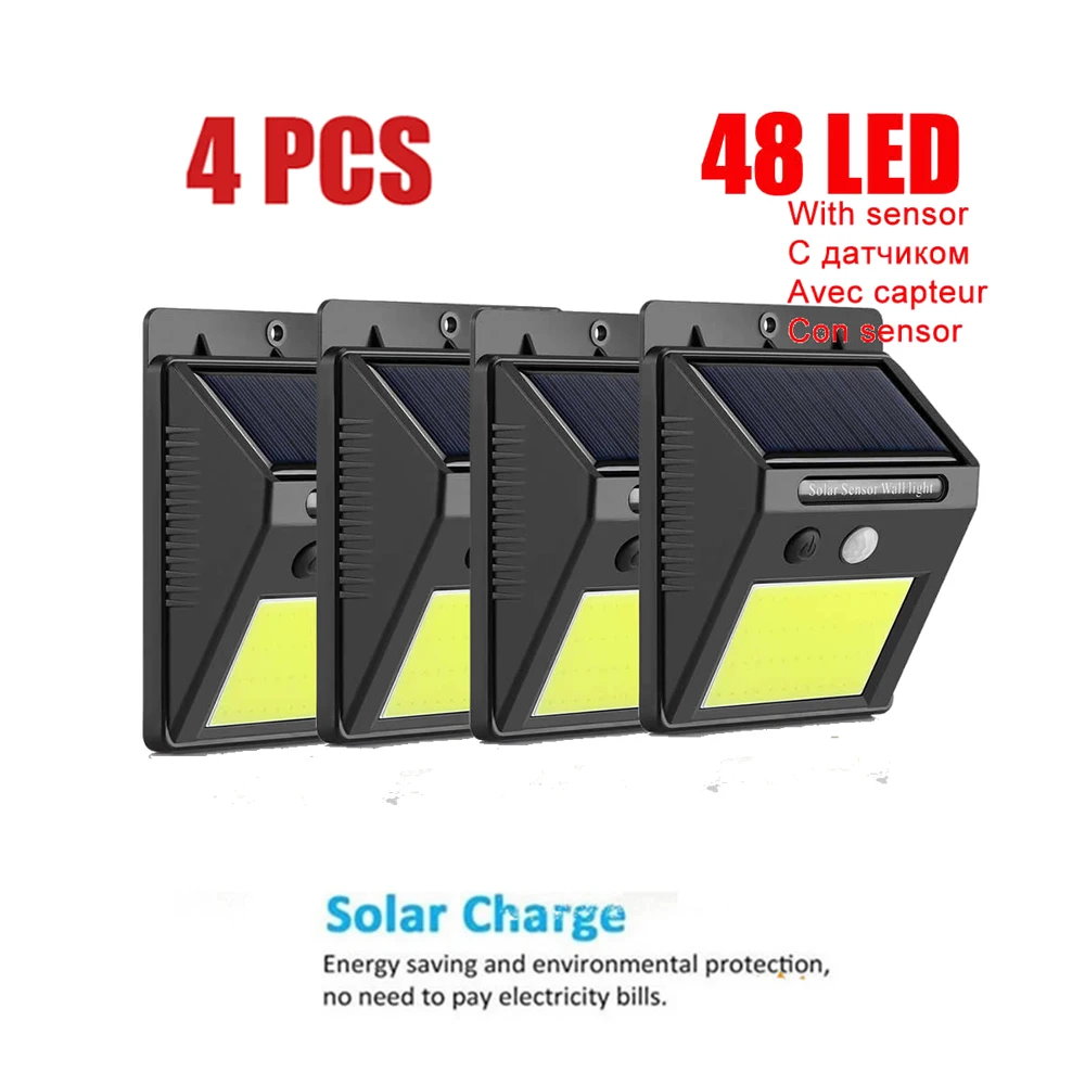 

1-4PCS Outdoor LED Solar Light PIR Motion Sensor Wall Lamp Waterproof Garden Light Path Emergency Security Light 3 Sided Luminou
