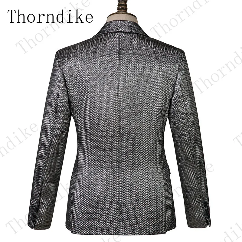 Thorndike Серебряный Дизайнерский Костюм с тиснением мужские вечерние костюмы с заостренным отворотом на одной пуговице мужской костюм жениха для свадьбы Terno Masculino