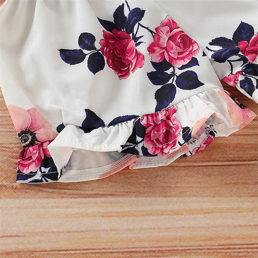 Children's sleeveless flower sling pleated top shorts suit  baby Kid girl sleeveless floral ruffle Vest tops+shorts outfits 40A1 (4)