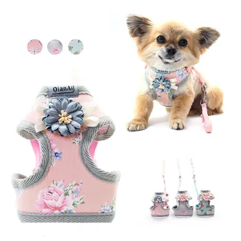 

Print Flower dog harness Leash vest leash set breathable adjustable for small medium Dogs cats Training Walking