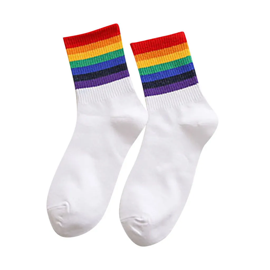 2 pairs of lovers wild rainbow striped cotton socks loaded deodorant sweat-absorbent warm casual sports office autumn winter new