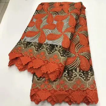 

Royal orange african lace fabric 2020 high quality lace french mesh fabric with stones nigerian swiss lace fabrics for dress