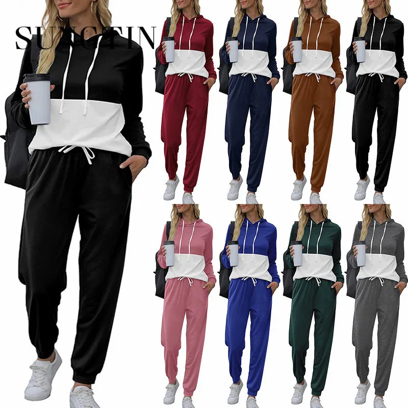 Sungtin 2 Piece Sets Women Fashion Casual Hooded Sweatershirts Plus Size Elastic Sport Pant Spring Autumn Loose Tracksuit 2022 |