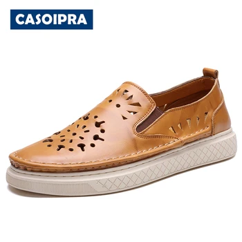 

Casoipra Genuine Leather Shoes Men Loafers Comfortable Mens Casual Shoes Breathable Slip On Chaussures Homme Cuir Driving Shoes