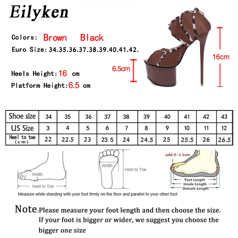 Eilyken Women Platform High Heels 16CM Pumps Peep Toe Zipper Pumps Sandals Stiletto Female Club Shoes