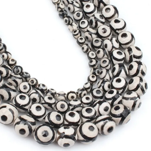 Natural Stone Beads Black Hematite Zebra Jespers Round Spacer Beads for Jewelry Making DIY Bracelet Necklace Accessories 15'' Evil Eye Lampwork