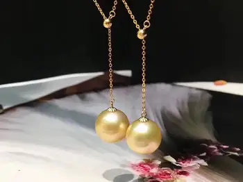 

D115 Fine Jewelry 18K Gold Natural Ocean Sea Golden Pearl 11-12mm Pearl Pendants Necklaces for Women FIne Pearls Pendants