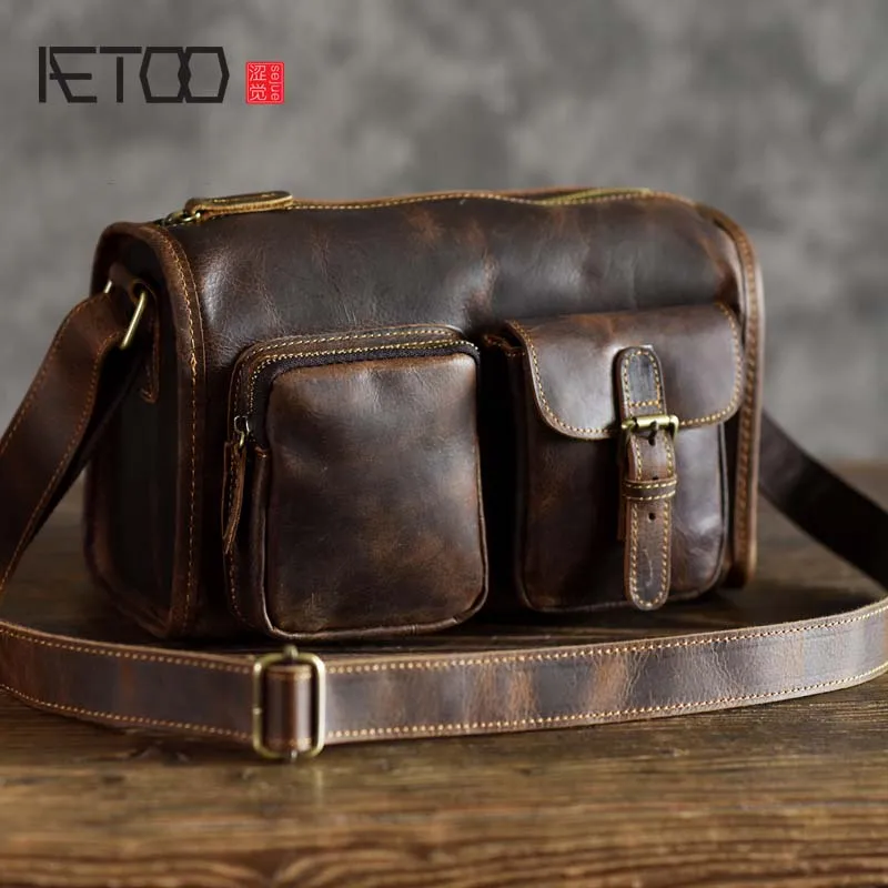 

BJYL New Crazy Horse Leather Crossbody Shoulder Bag British Retro Men's Small Postman Bag Influx Men's Casual Messenger Bag