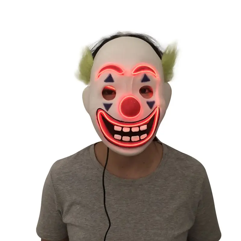 Mask Halloween Party Horror Full Head Adult Size Latex Mask Fancy Props Light Up Halloween Latex Joker Mask Clown Scary Head