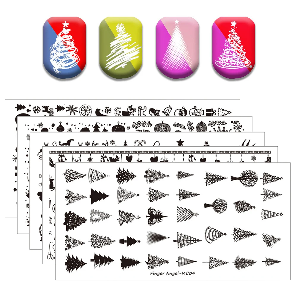 Merry Christmas Stamping Plates Tree Snowman Stamp Plate Leaf Geometric Stainless Steel Nail Art Image Stencil | Красота и здоровье