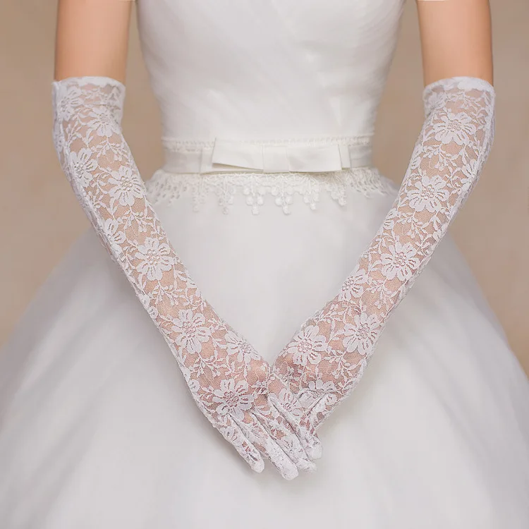 Свадебные женские перчатки женские без пальцев модные элегантные кружева белые длинные свадебные аксессуары ST01 - Цвет: the same pic
