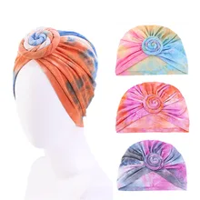 

Muslim Twisted Knot Tie-dyed Turban Caps Women Elastic Chemo Hat Bonnet Hair Loss Covers Beanie Bandana Cap Hair Accessories
