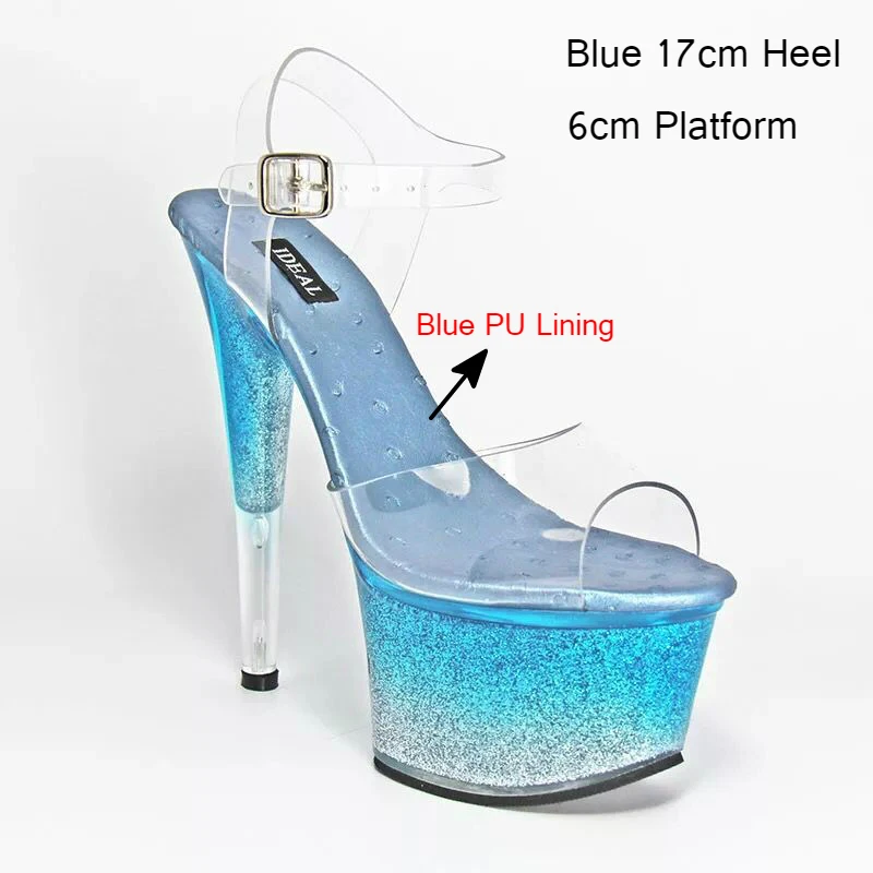 Blue 17cm Heel Женские Летние босоножки на платформе; пикантные прозрачные блестящие туфли на очень высоком каблуке 17 см; цвет красный, синий; Fenty Beauty; женская обувь для танцев - Цвет: Blue 17cm Heel