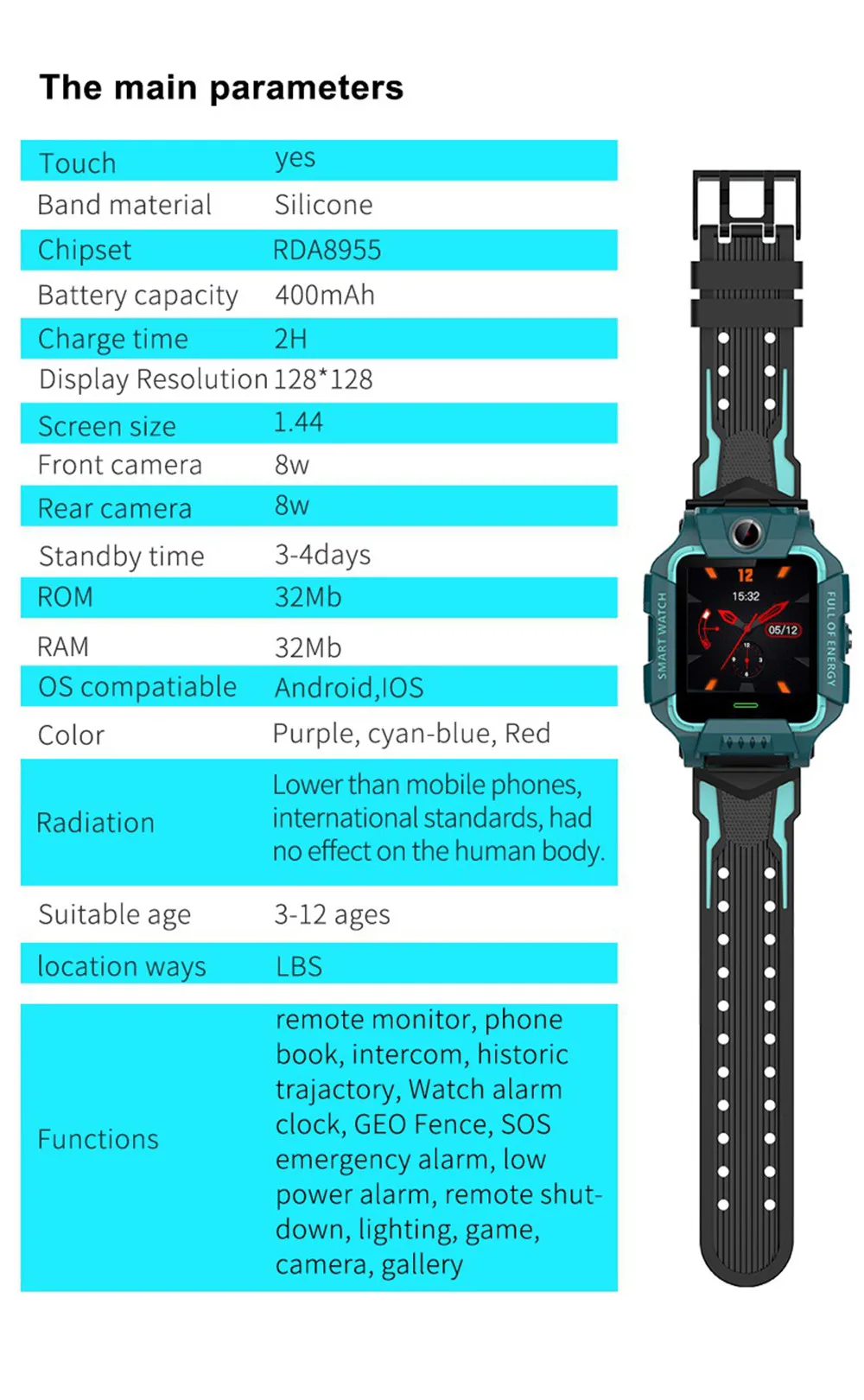 Детские Смарт-часы с двумя камерами, с защитой от потери местоположения, детские часы с функцией SOS SIM, детские часы с функцией отслеживания местоположения, водонепроницаемые часы