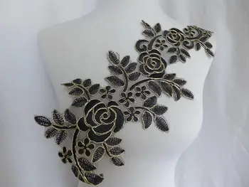 

1 Pair Gold Corded Alencon Lace Applique in Black for Bridal Hair Accessory, Bridal Veils, DIY Wedding, Sewing