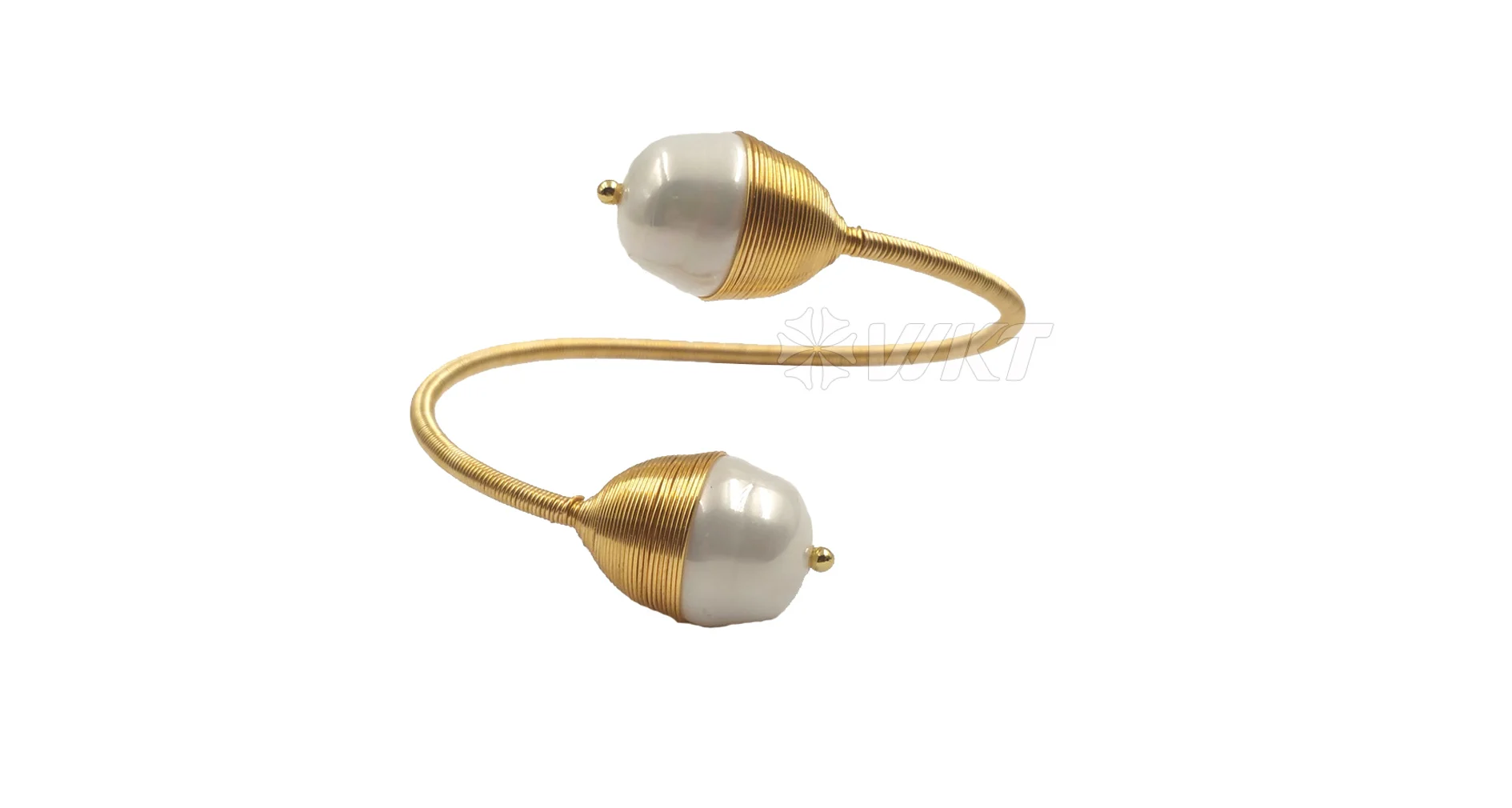 WT-B509 Shell Bangle Wire Wrapped Shell Bangle Round Shell Gold Electroplated Bracelet Charm Women Vintage Bracelet Jewelry