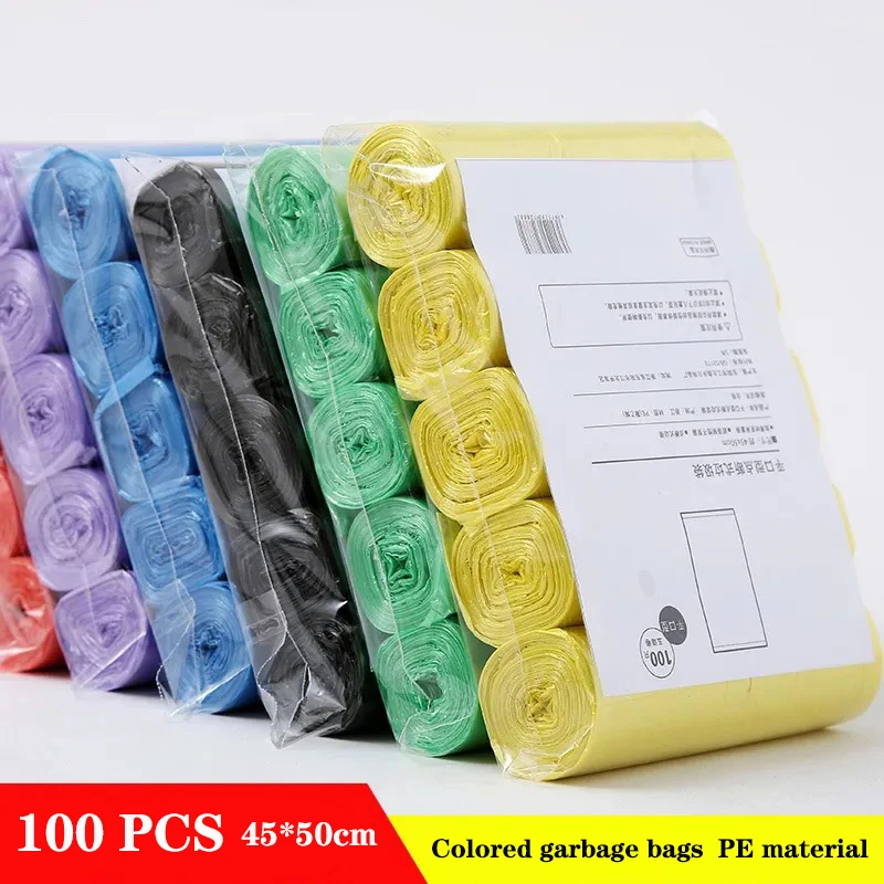 100 Pcs /5 Rolls Household Disposable Trash Pouch Kitchen Storage