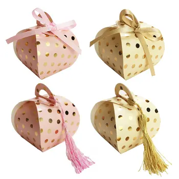 

50pcs Bronzing Dot Candy Boxes with Tassel/Ribbon Biscuits Present Box for Baby Shower Party Souvenir Supplies